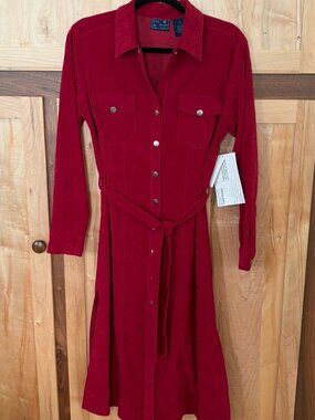 Vintage NWT Jane Ashley Burgundy Belted Coat Dress in Small